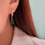 Vintage Emerald Water Drop Crystal Dangle Earrings For Women