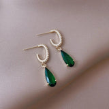 Vintage Emerald Water Drop Crystal Dangle Earrings For Women