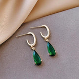 Vintage Emerald Water Drop Crystal Dangle Earrings For Women