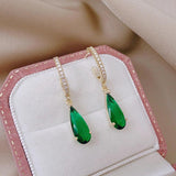 Vintage Emerald Water Drop Crystal Dangle Earrings For Women
