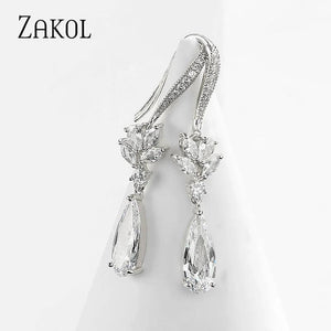Zircon Crystal Pendant Hook Earrings For Wedding Jewelry