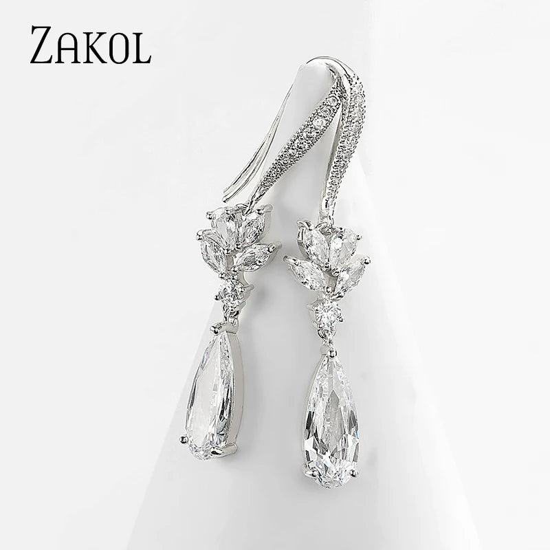 Zircon Crystal Pendant Hook Earrings For Wedding Jewelry