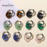 Natural Stone Donut Shape Stainless Steel Hoop Earrings