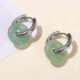 Natural Stone Donut Shape Stainless Steel Hoop Earrings