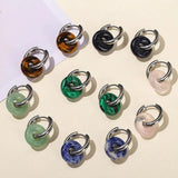 Natural Stone Donut Shape Stainless Steel Hoop Earrings