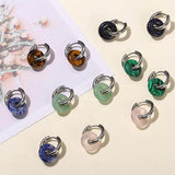 Natural Stone Donut Shape Stainless Steel Hoop Earrings