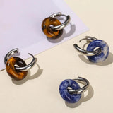 Natural Stone Donut Shape Stainless Steel Hoop Earrings
