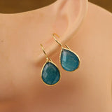 Natural Stone Teardrop Earrings Reiki Crystal Faceted Drop Beads Women Hook Eard