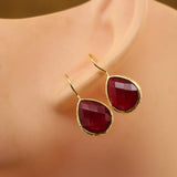 Natural Stone Teardrop Earrings Reiki Crystal Faceted Drop Beads Women Hook Eard