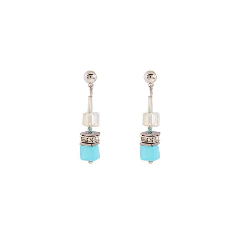 Korea Coloured Stone Earrings Geometric Square Pendant Earrings For Women