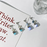 Korea Coloured Stone Earrings Geometric Square Pendant Earrings For Women