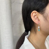 Korea Coloured Stone Earrings Geometric Square Pendant Earrings For Women