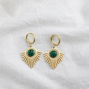 Geometric Round Stone Drop Earrings Stainless Steel Jewelry