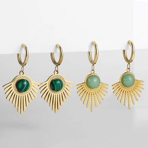 Geometric Round Stone Drop Earrings Stainless Steel Jewelry