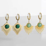 Geometric Round Stone Drop Earrings Stainless Steel Jewelry