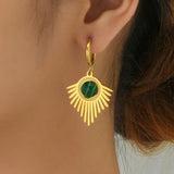 Geometric Round Stone Drop Earrings Stainless Steel Jewelry