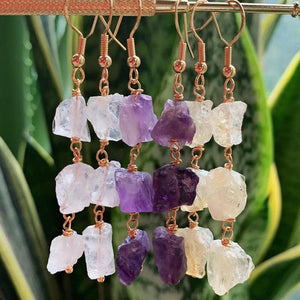 Irregular Stone Crystal Tassel Earrings Reiki Natural Dangle Earrings