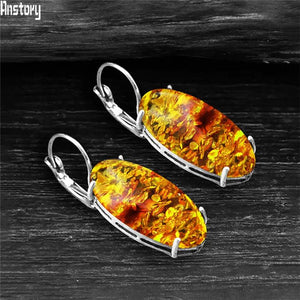 Vintage Amber Claw Earrings Antique Silver Plated Flower Resin Bead