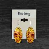 Vintage Amber Claw Earrings Antique Silver Plated Flower Resin Bead