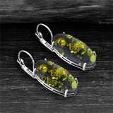 Vintage Amber Claw Earrings Antique Silver Plated Flower Resin Bead