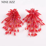 Crystal Bead Tassel Earring Flower Fringes Dangle Drop Statement Earring