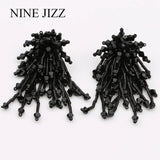 Crystal Bead Tassel Earring Flower Fringes Dangle Drop Statement Earring