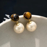 Vintage Temperament Stone Earrings 925 Silver Needle