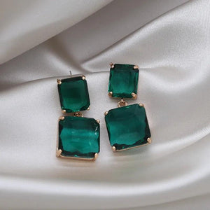 Korea Jewelry Double Square Crystal Pendant Earrings Women's Party
