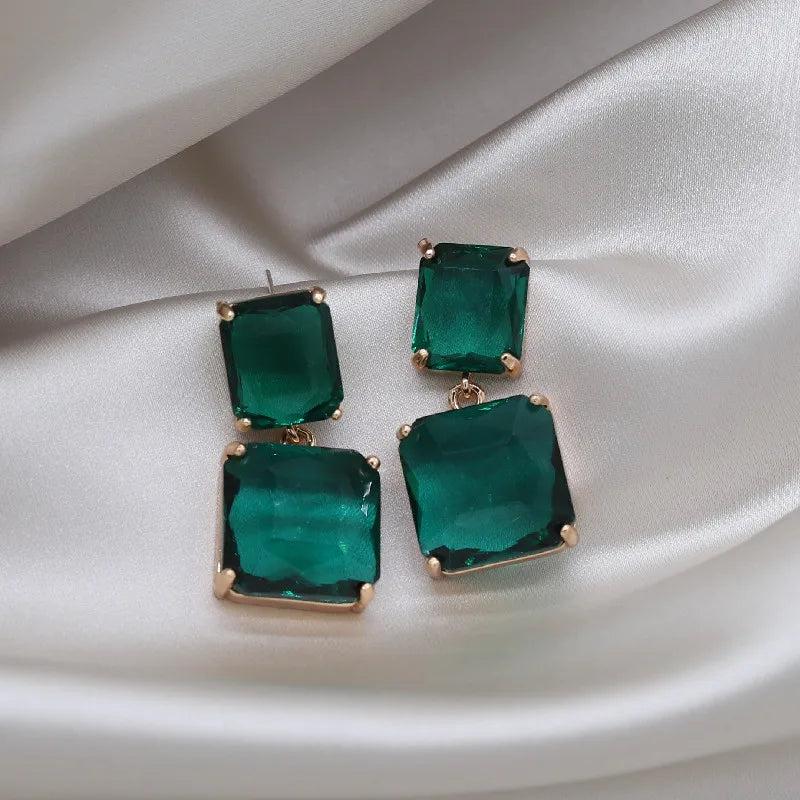 Korea Jewelry Double Square Crystal Pendant Earrings Women's Party