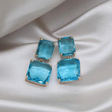 Korea Jewelry Double Square Crystal Pendant Earrings Women's Party