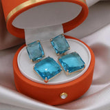 Korea Jewelry Double Square Crystal Pendant Earrings Women's Party