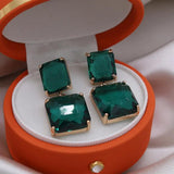 Korea Jewelry Double Square Crystal Pendant Earrings Women's Party