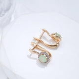 Kinel Emerald Cut Zircon 585 Rose Drop Earrings Round Crystal Wedding Jewelry