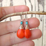 Wire Wrapped Orange Turquoise Earrings