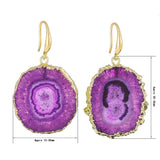 Druzy Quartz Stone Sunflower Drop Earrings Purple