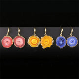 Druzy Quartz Stone Sunflower Drop Earrings Purple