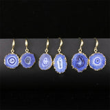 Druzy Quartz Stone Sunflower Drop Earrings Purple