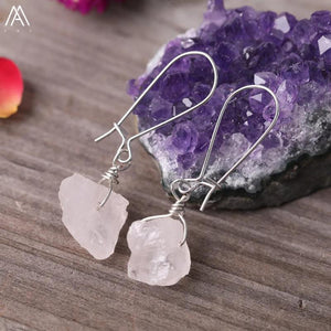Bronze Wire Wrap Strawberry Quartz Chunky Beads Dangle Earrings