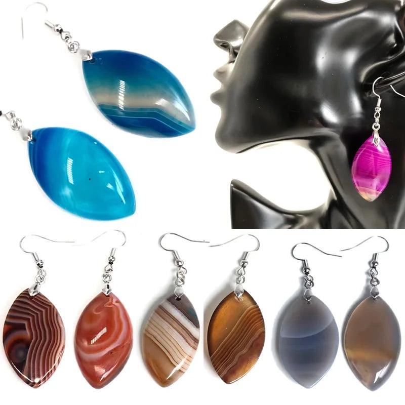 Botswana Striped Agate Horse Eye Earrings Raw Stone Slab Dangle Reiki Eardrop