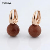 Rose Stone Earrings Natural Stone Jewelry 12mm Round Earrings Wedding Party