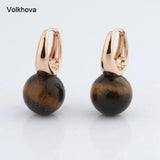 Rose Stone Earrings Natural Stone Jewelry 12mm Round Earrings Wedding Party