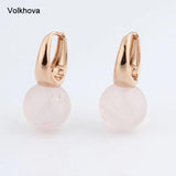 Rose Stone Earrings Natural Stone Jewelry 12mm Round Earrings Wedding Party