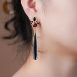 Red Crystal Agate Drop Earrings for Women