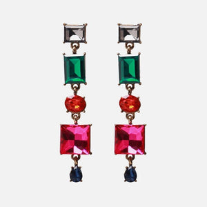 Vintage Green/Red Glass Rhinestone Dangle Drop Crystal Earring