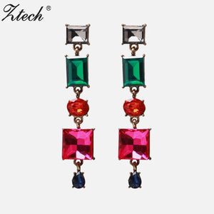 Vintage Green/Red Glass Rhinestone Dangle Drop Crystal Earring