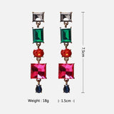 Vintage Green/Red Glass Rhinestone Dangle Drop Crystal Earring