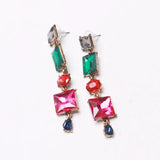 Vintage Green/Red Glass Rhinestone Dangle Drop Crystal Earring