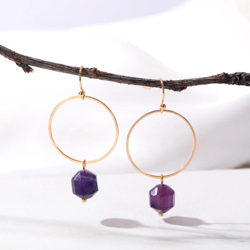 Faceted Purple Green Pink Natural Stone Earrings For Women