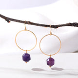 Faceted Purple Green Pink Natural Stone Earrings For Women