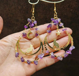 Protection Sun & Moon Cat Earrings - Amythest Quartz